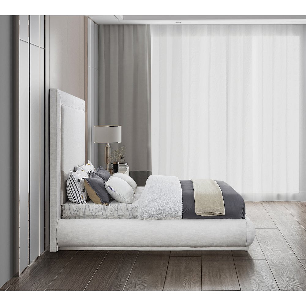 Brooke Cream Linen Textured Fabric Queen Bed