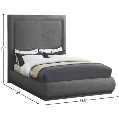 Brooke Grey Linen Textured Fabric King Bed