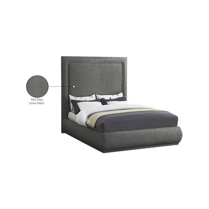 Brooke Grey Linen Textured Fabric Queen Bed
