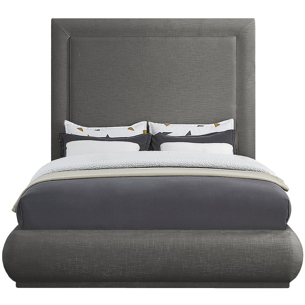 Brooke Grey Linen Textured Fabric Queen Bed
