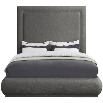 Brooke Grey Linen Textured Fabric Queen Bed