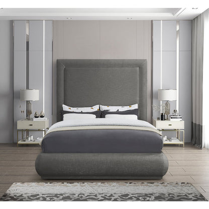 Brooke Grey Linen Textured Fabric Queen Bed