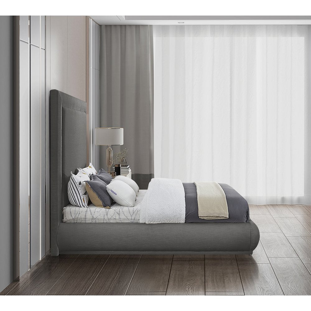 Brooke Grey Linen Textured Fabric Queen Bed