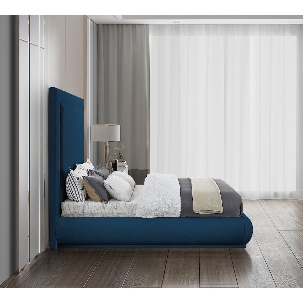 Brooke Navy Linen Textured Fabric King Bed