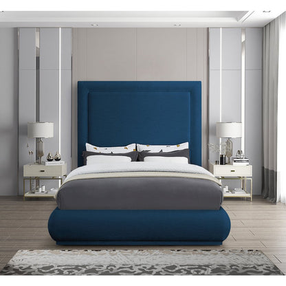 Brooke Navy Linen Textured Fabric Queen Bed