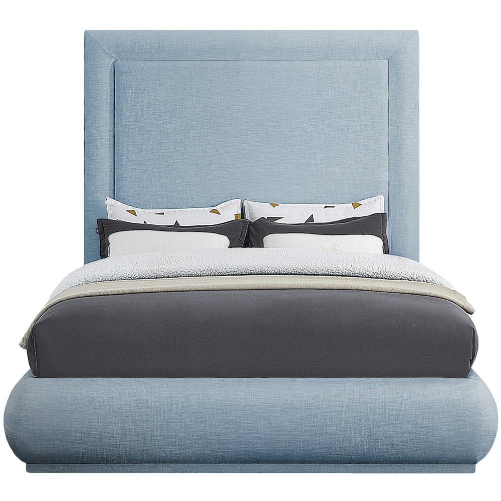 Brooke Light Blue Linen Textured Fabric King Bed