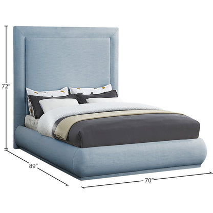 Brooke Light Blue Linen Textured Fabric Queen Bed