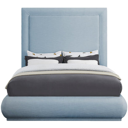 Brooke Light Blue Linen Textured Fabric Queen Bed