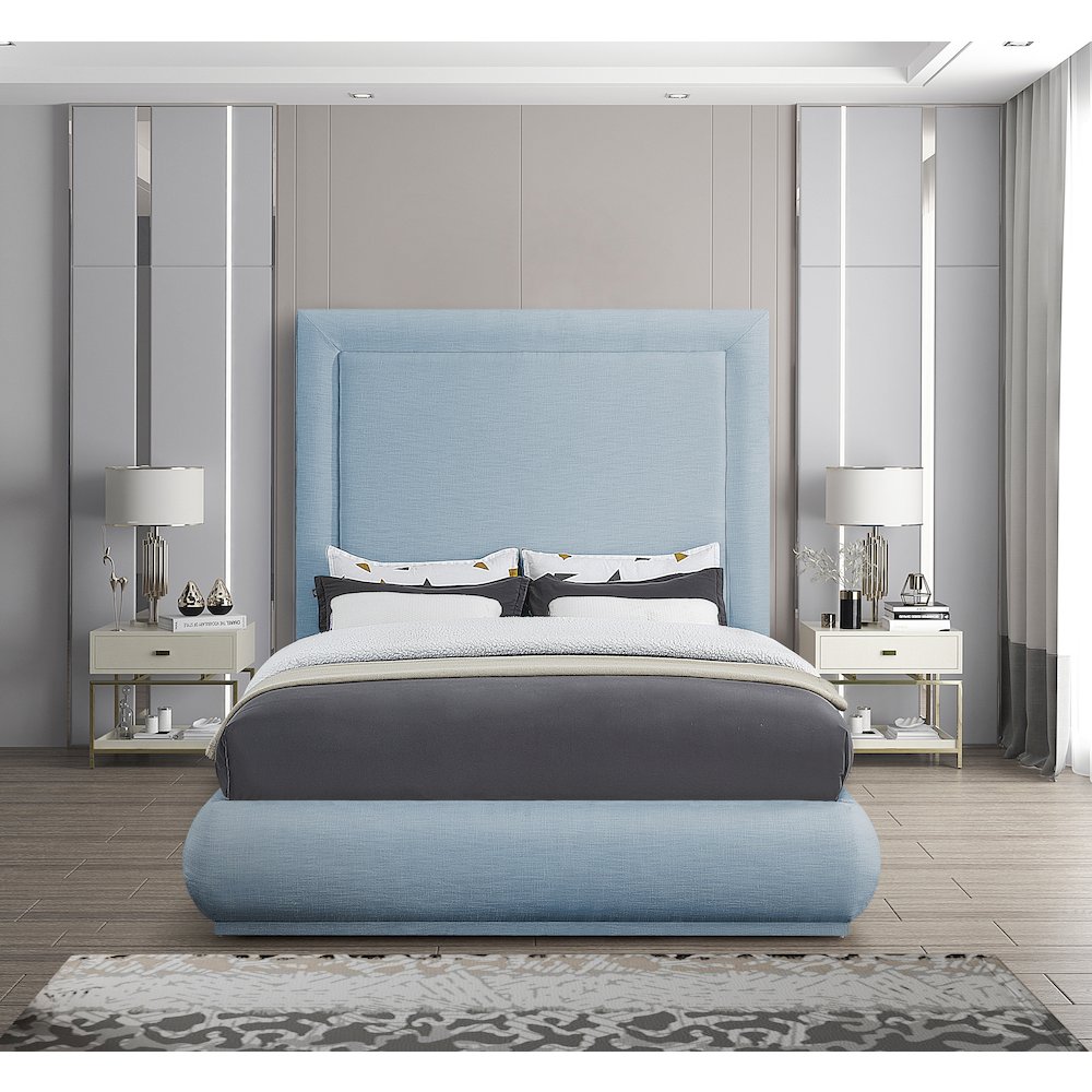 Brooke Light Blue Linen Textured Fabric Queen Bed