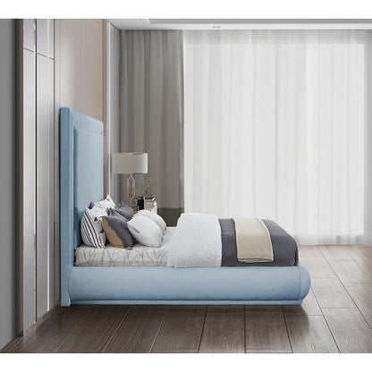 Brooke Light Blue Linen Textured Fabric Queen Bed