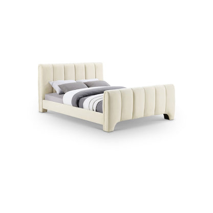 Camila Beige Chenille Fabric Queen Bed