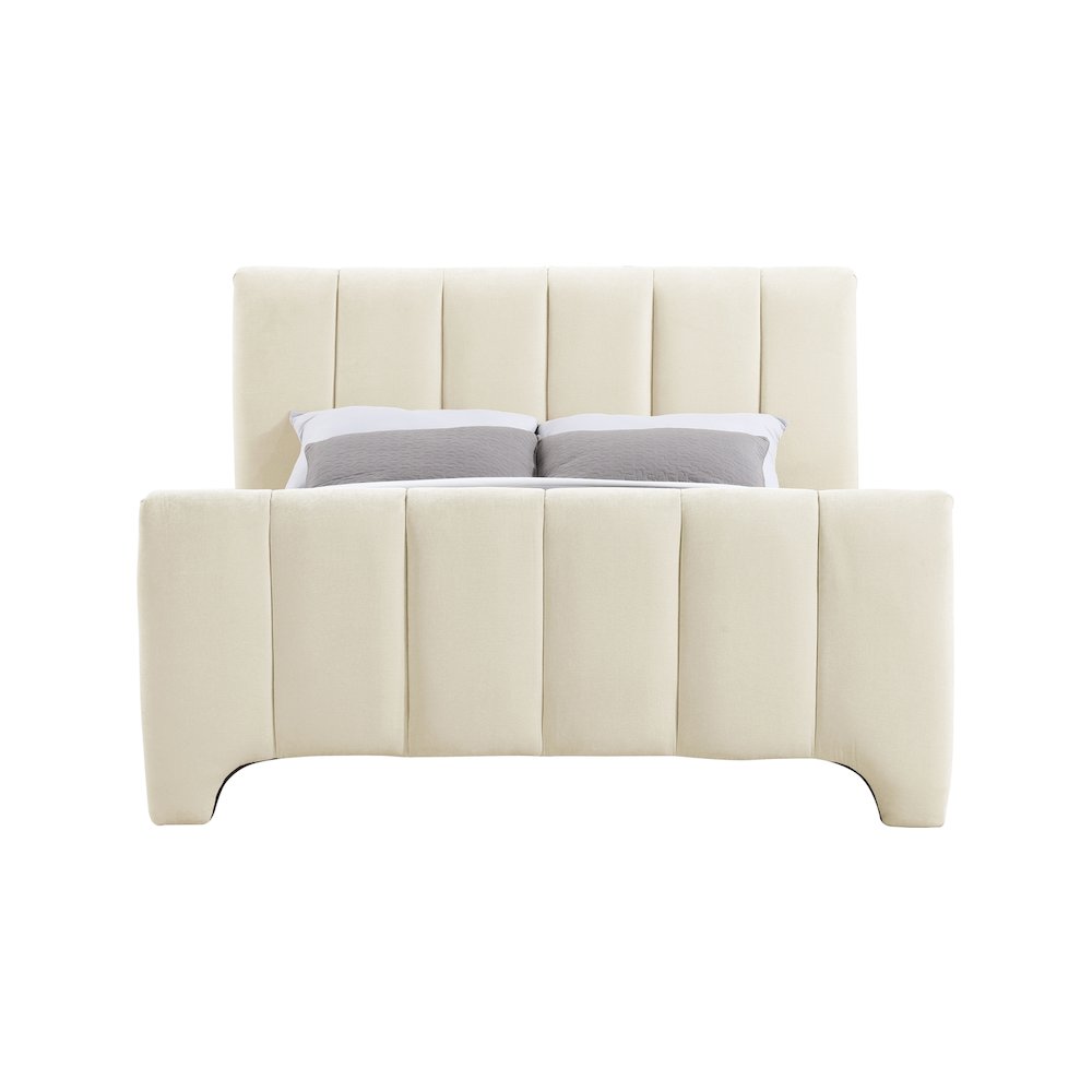 Camila Beige Chenille Fabric Queen Bed