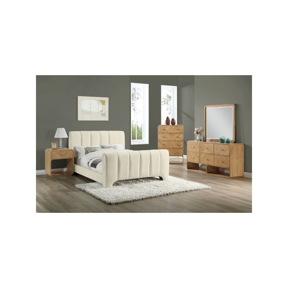 Camila Beige Chenille Fabric Queen Bed