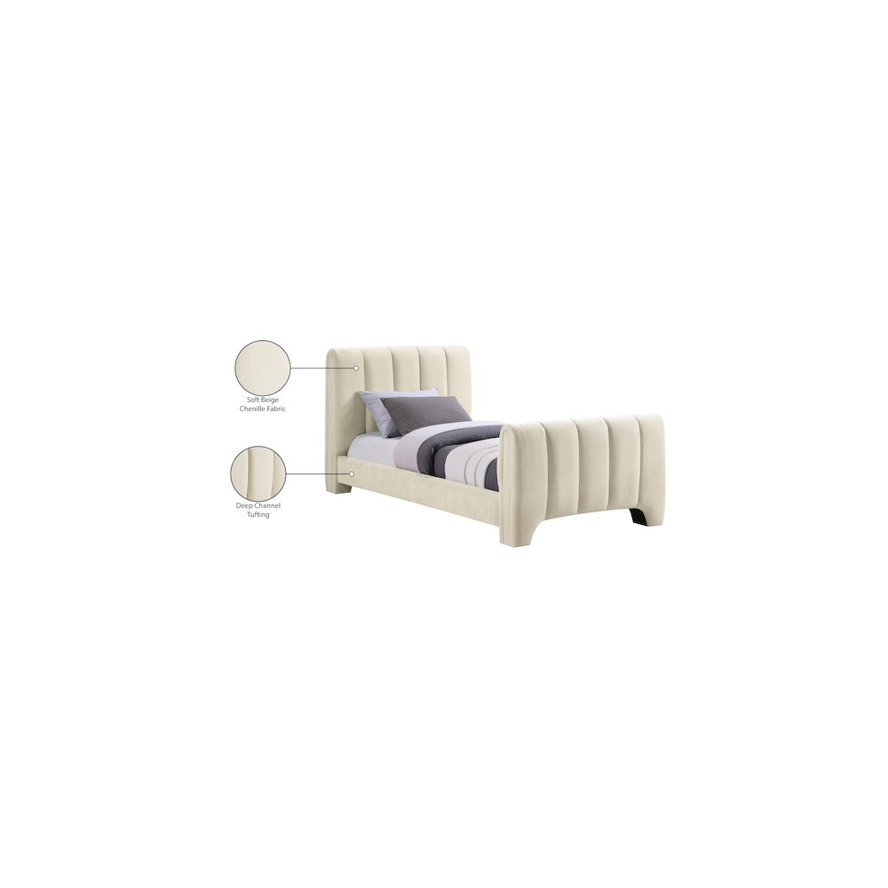 Camila Beige Chenille Fabric Twin Bed