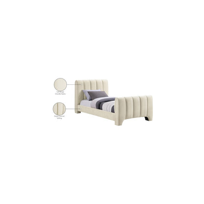 Camila Beige Chenille Fabric Twin Bed