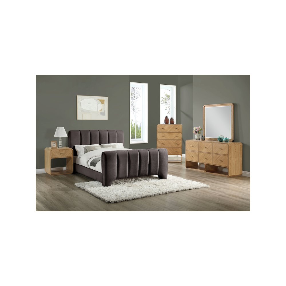 Camila Brown Chenille Fabric King Bed