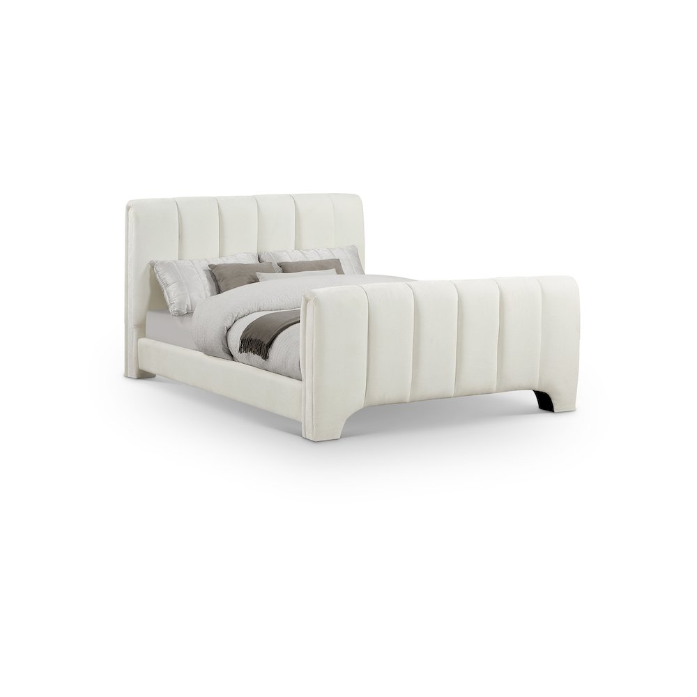 Camila Cream Chenille Fabric Queen Bed
