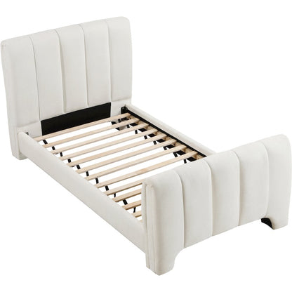 Camila Cream Chenille Fabric Twin Bed