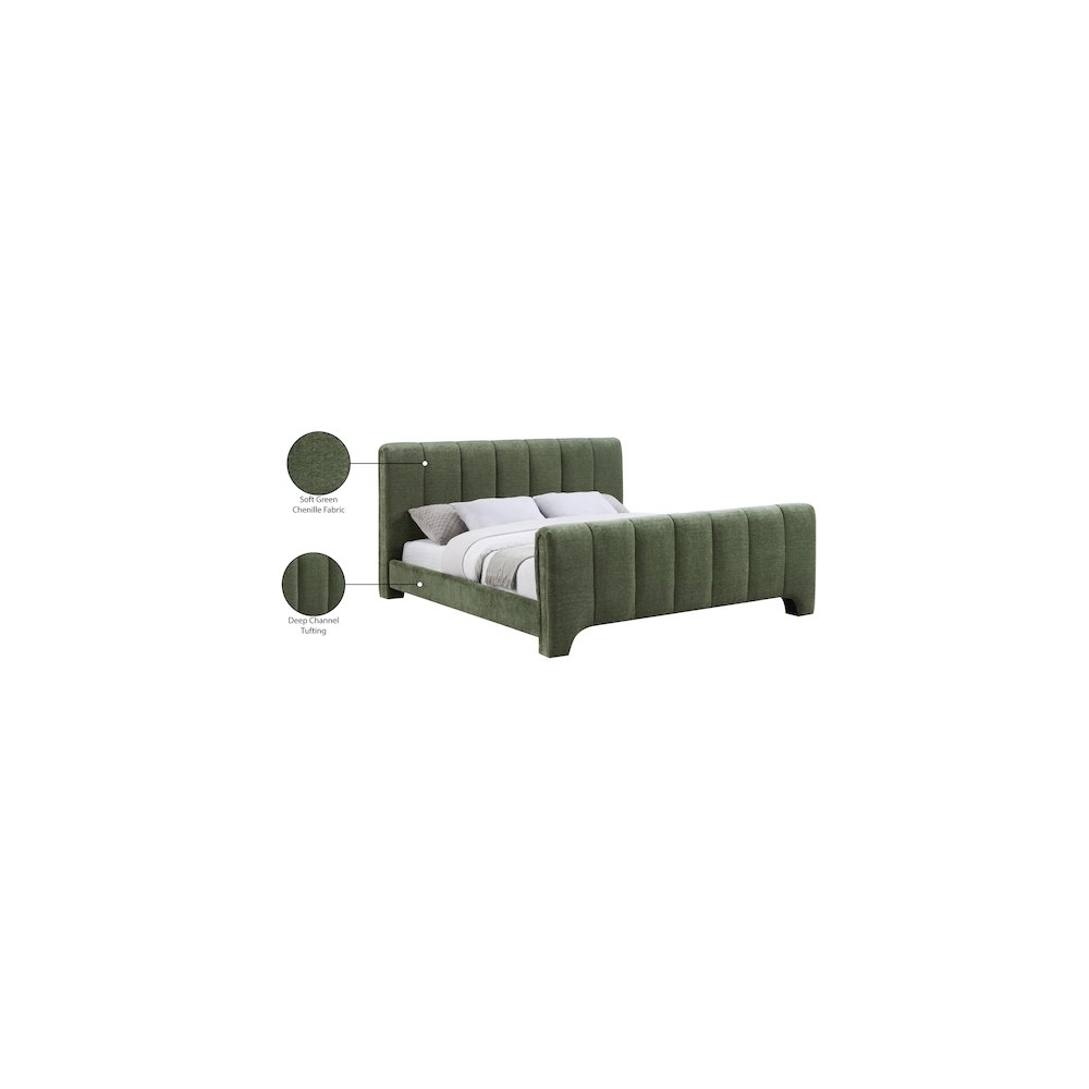 Camila Green Chenille Fabric Queen Bed