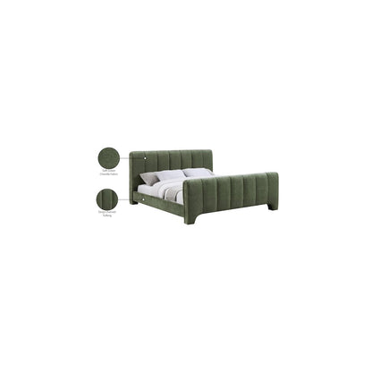 Camila Green Chenille Fabric Queen Bed