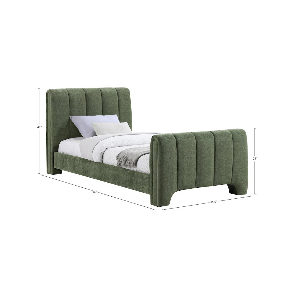 Camila Green Chenille Fabric Twin Bed