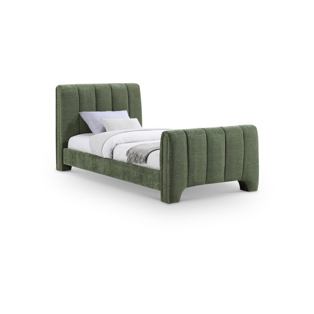 Camila Green Chenille Fabric Twin Bed