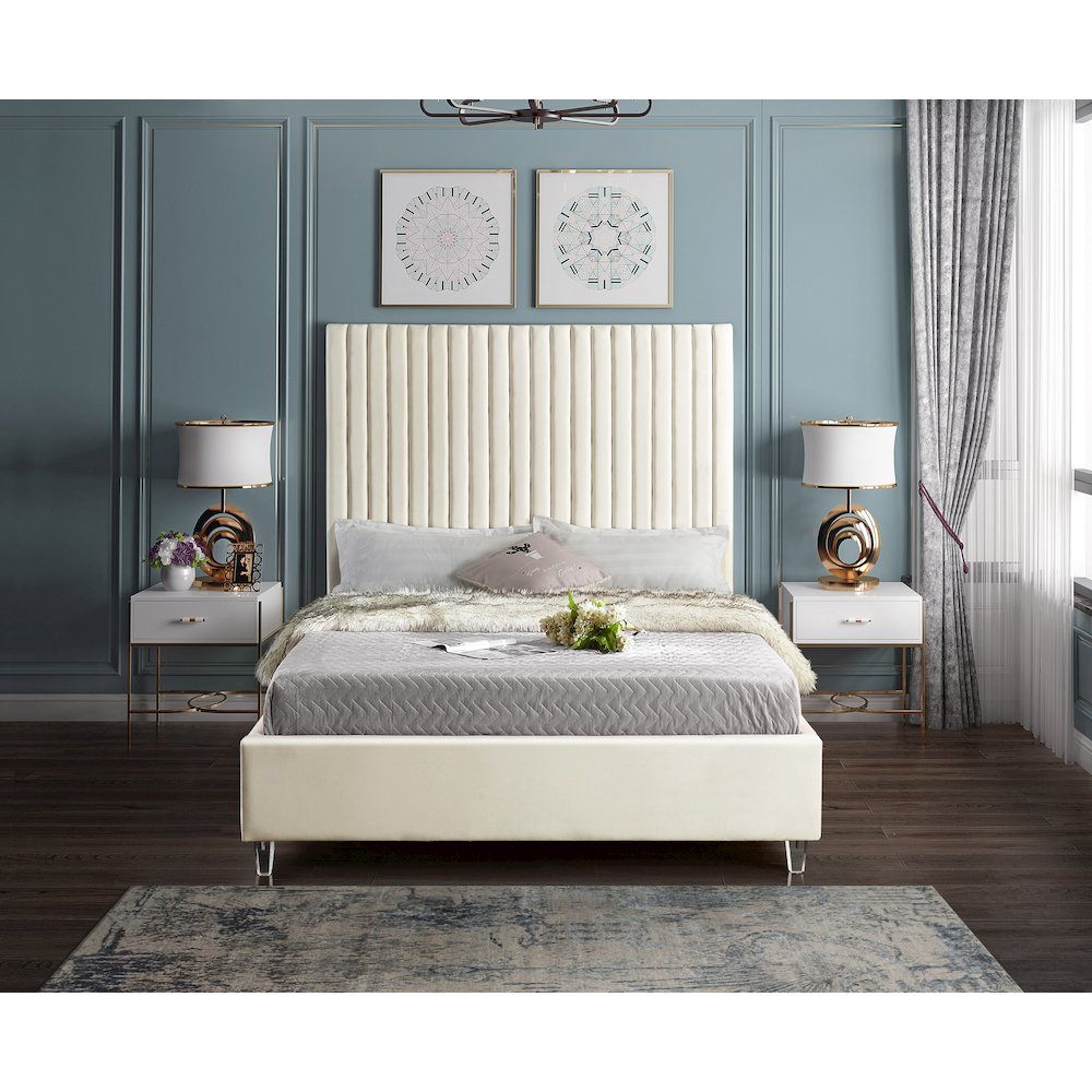 Candace Cream Velvet King Bed