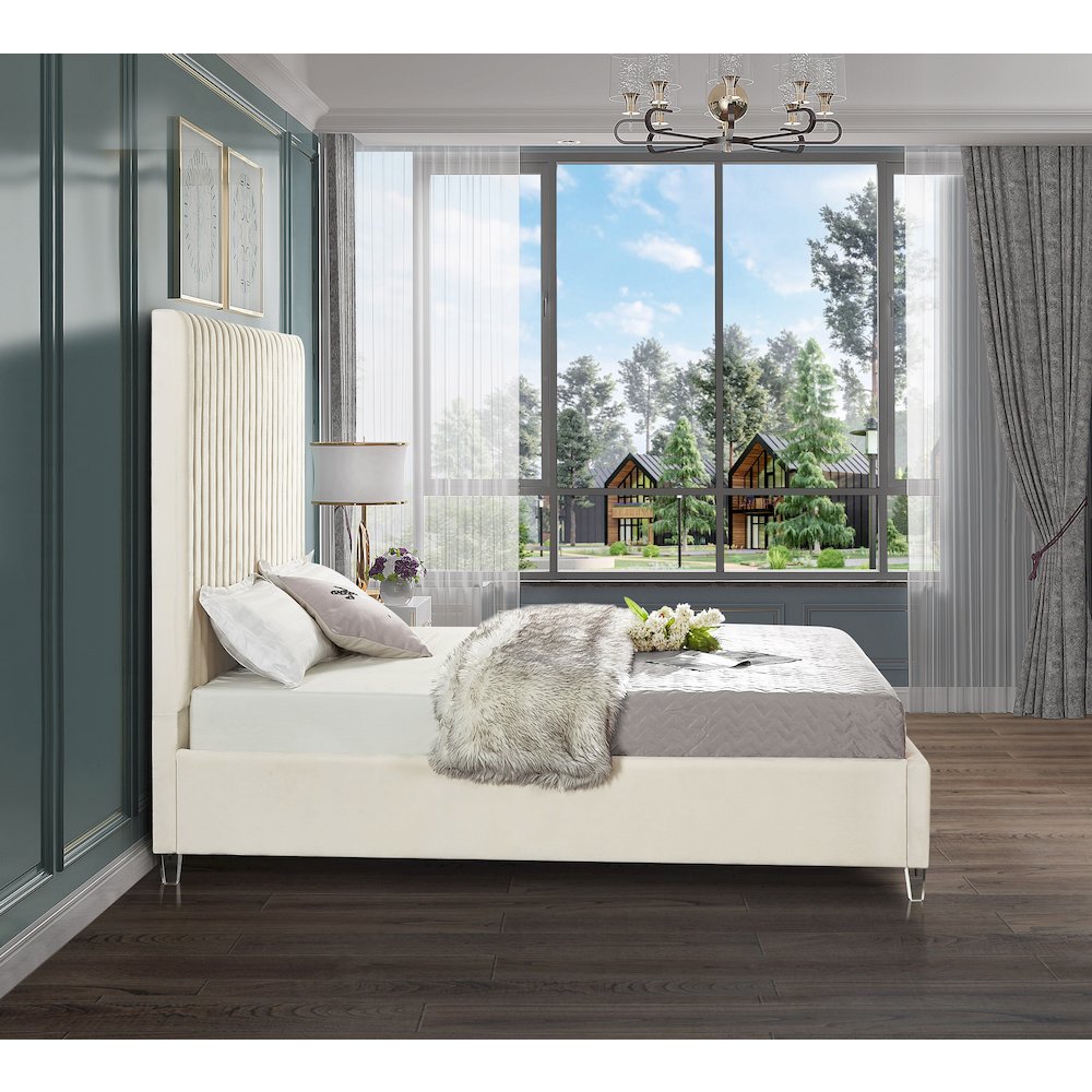 Candace Cream Velvet Queen Bed