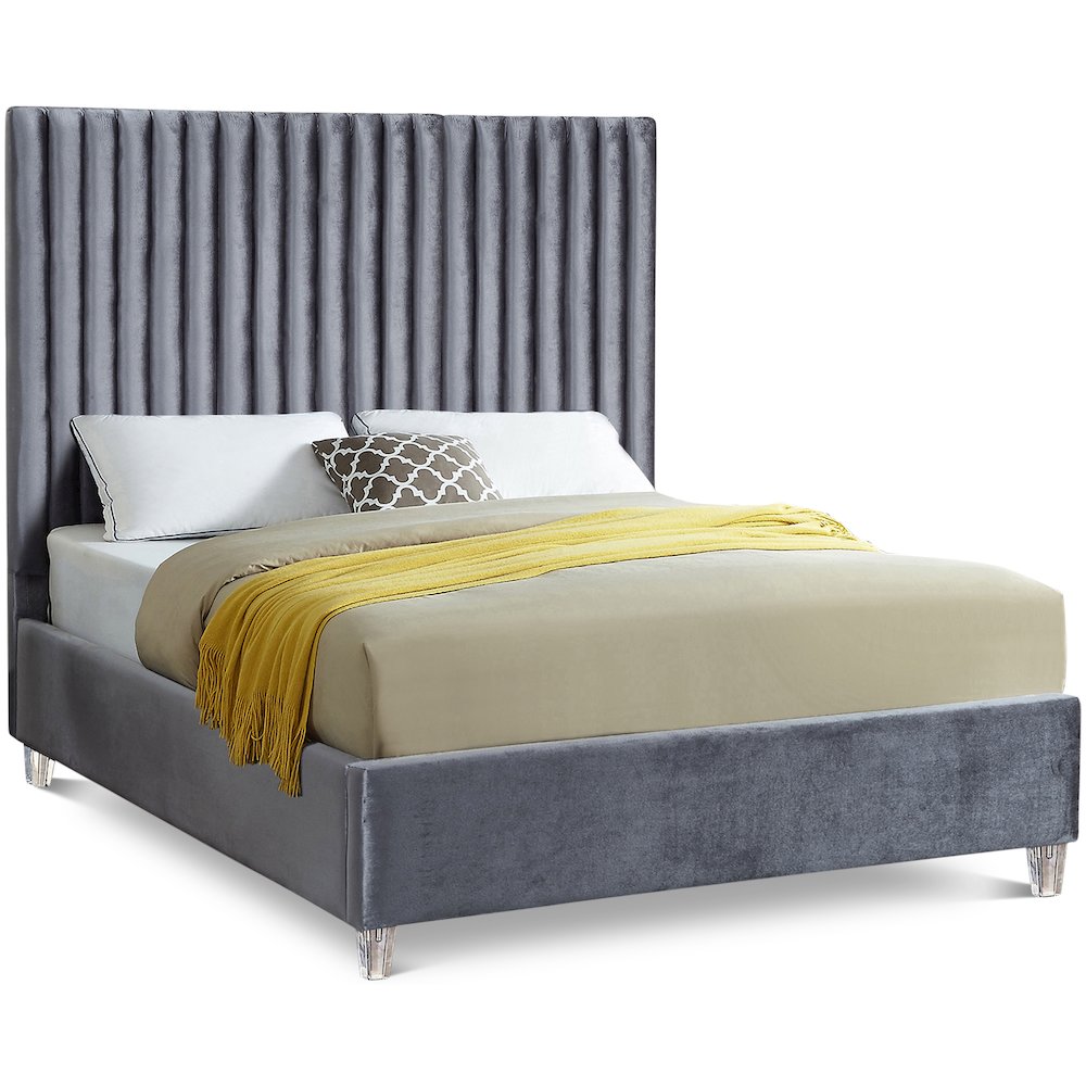 Candace Grey Velvet Full Bed