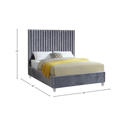 Candace Grey Velvet King Bed