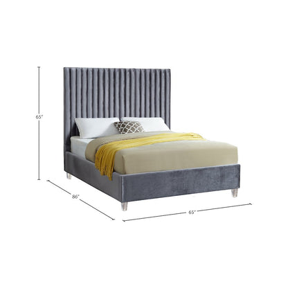 Candace Grey Velvet Queen Bed