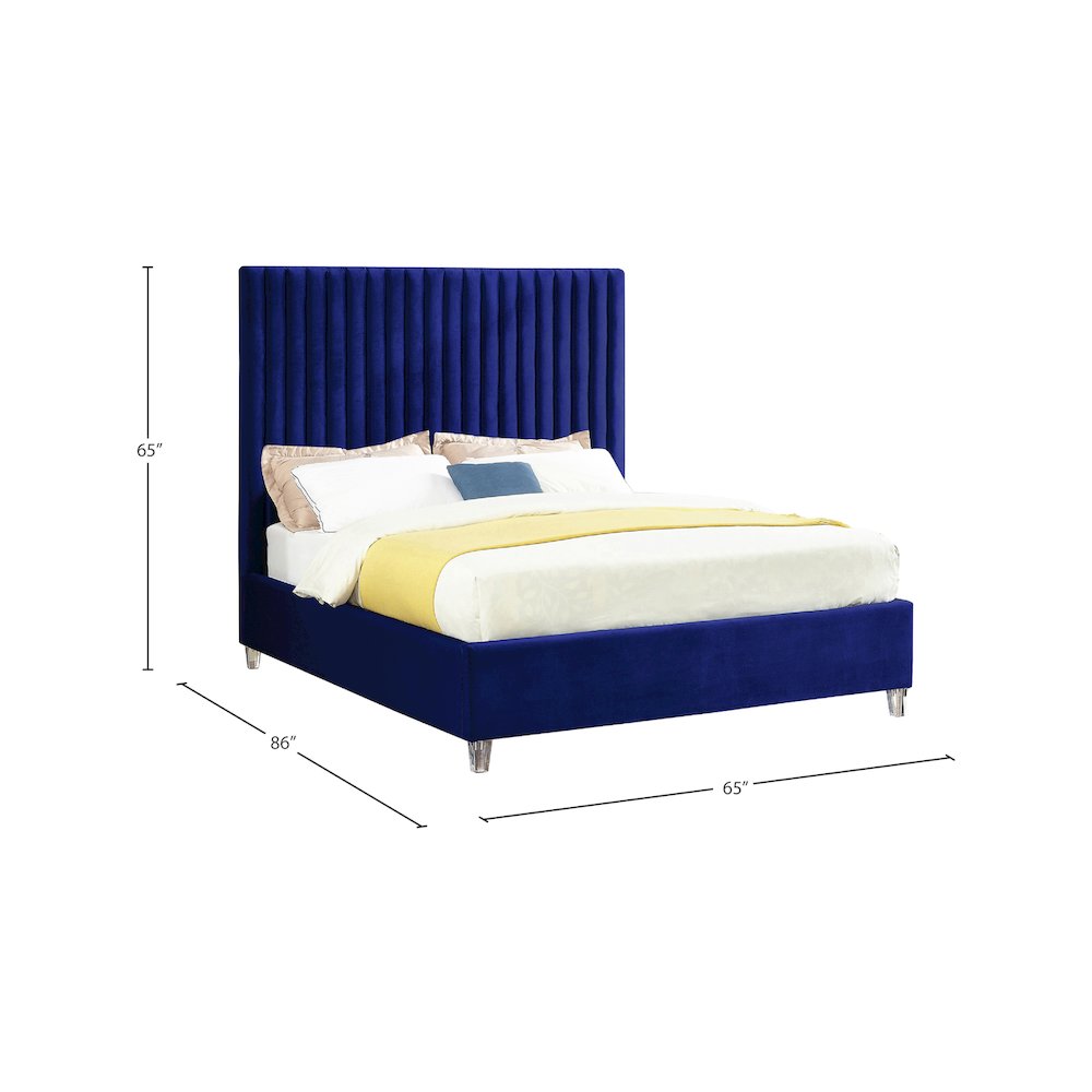 Candace Navy Velvet Queen Bed