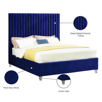 Candace Navy Velvet Queen Bed