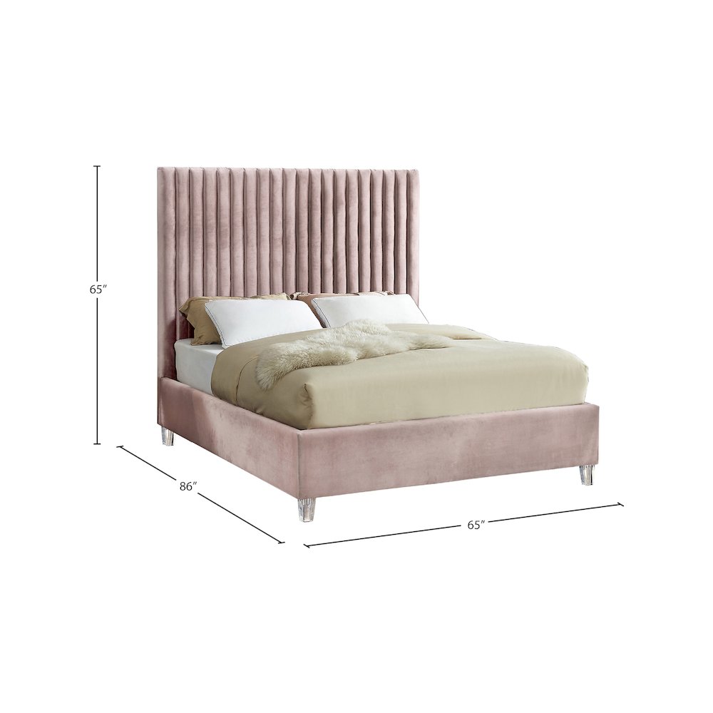 Candace Pink Velvet Queen Bed