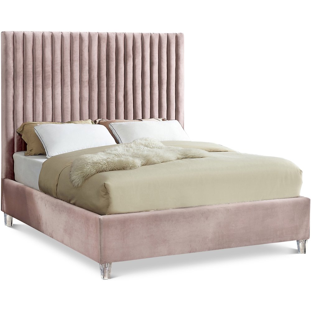 Candace Pink Velvet Queen Bed