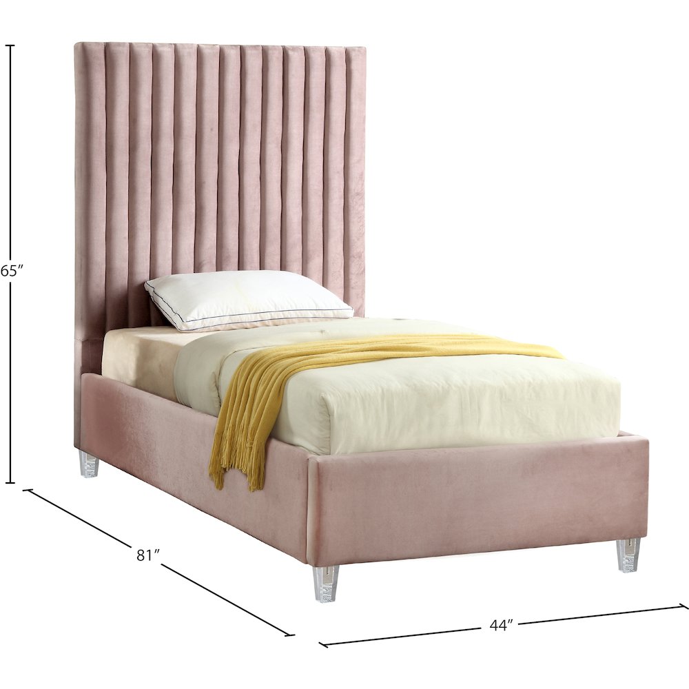 Candace Pink Velvet Twin Bed