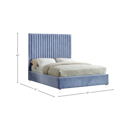 Candace Sky Blue Velvet Full Bed