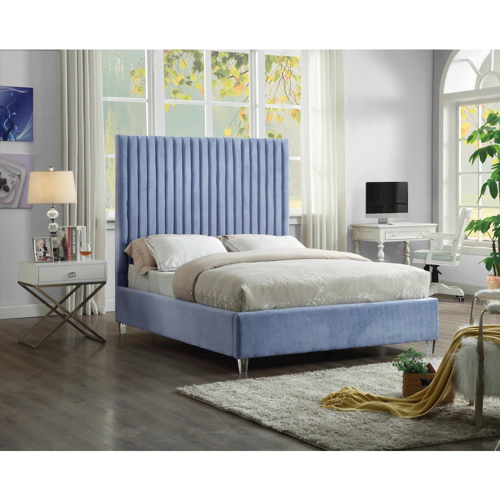Candace Sky Blue Velvet Full Bed