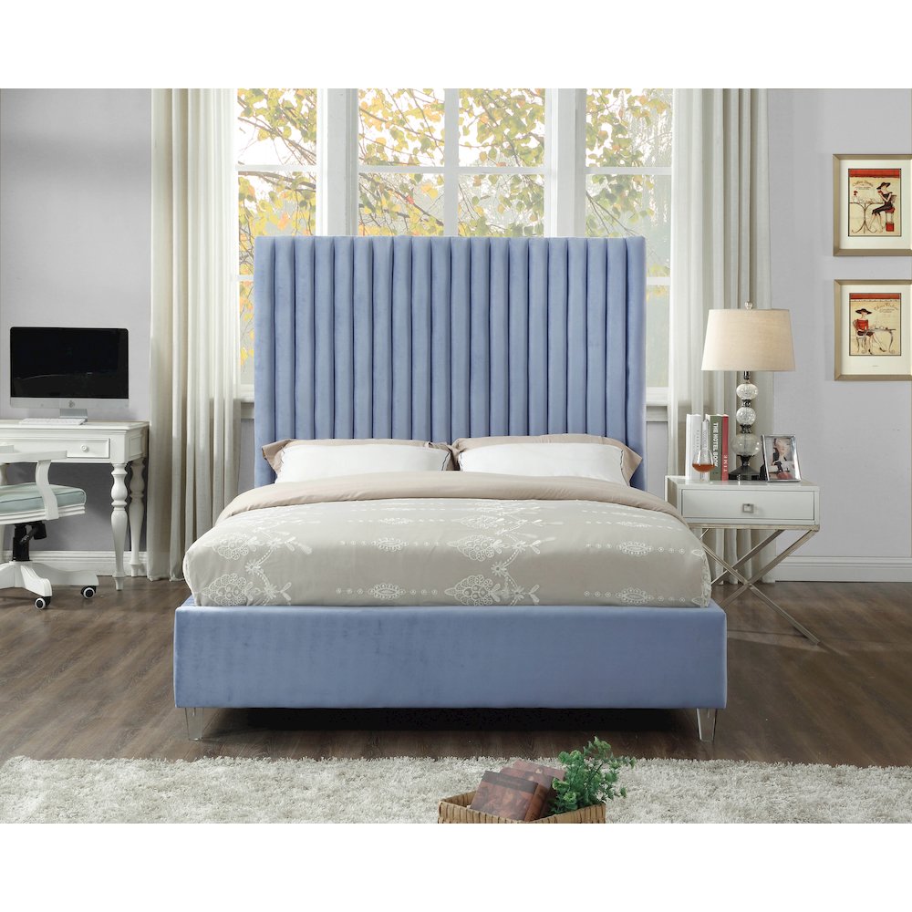 Candace Sky Blue Velvet Full Bed