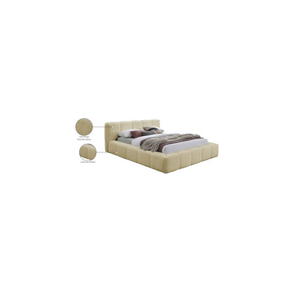 Carlin Beige Chenille Fabric Queen Bed