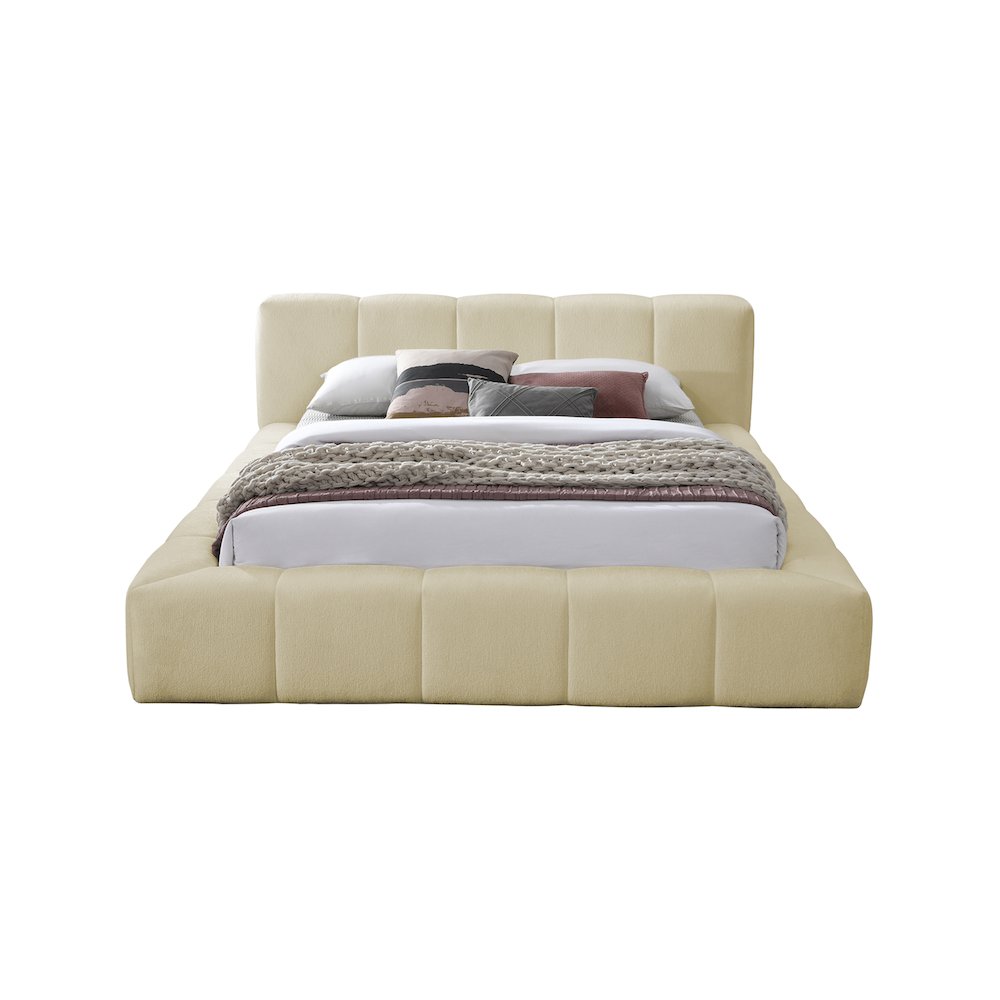 Carlin Beige Chenille Fabric Queen Bed