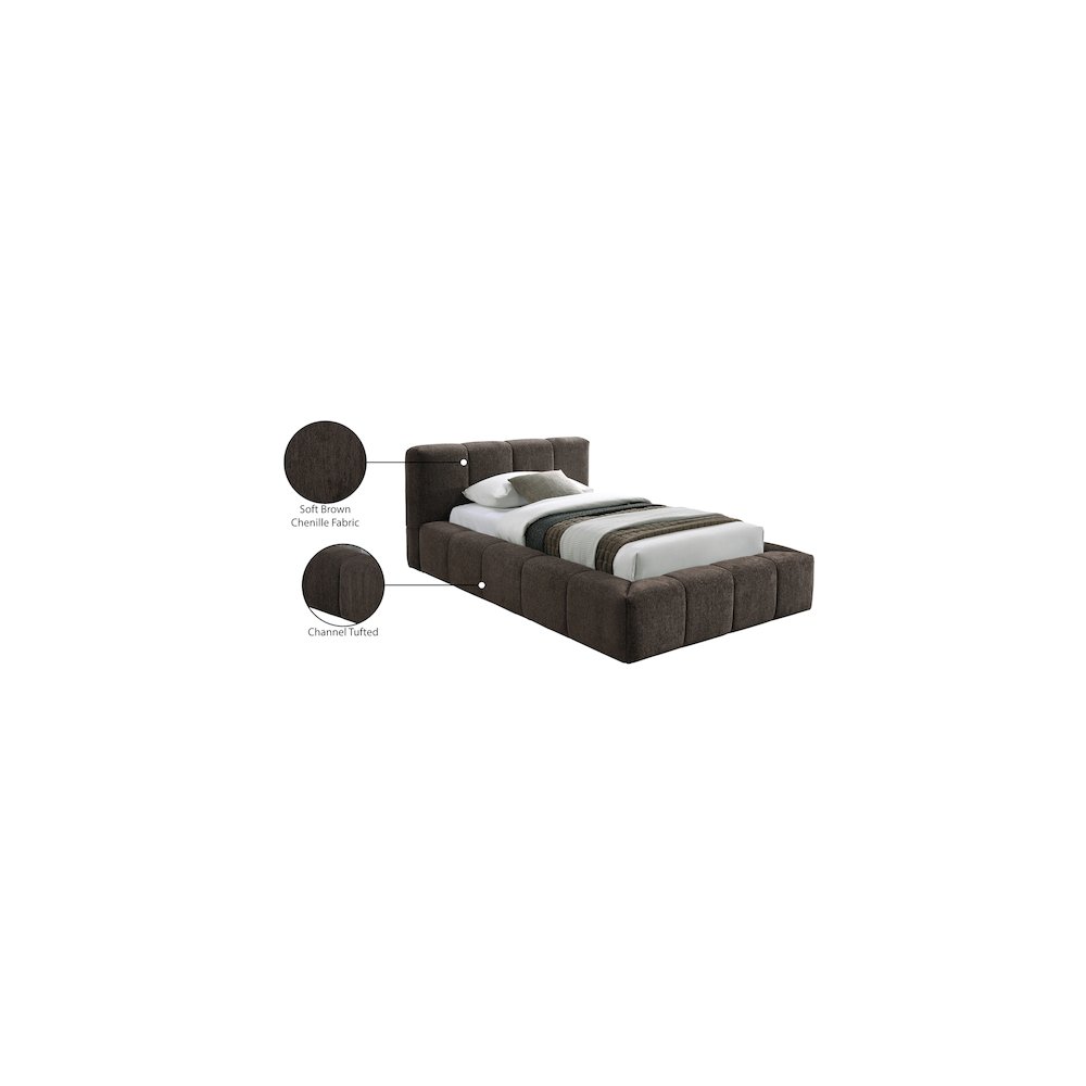 Carlin Brown Chenille Fabric Twin Bed