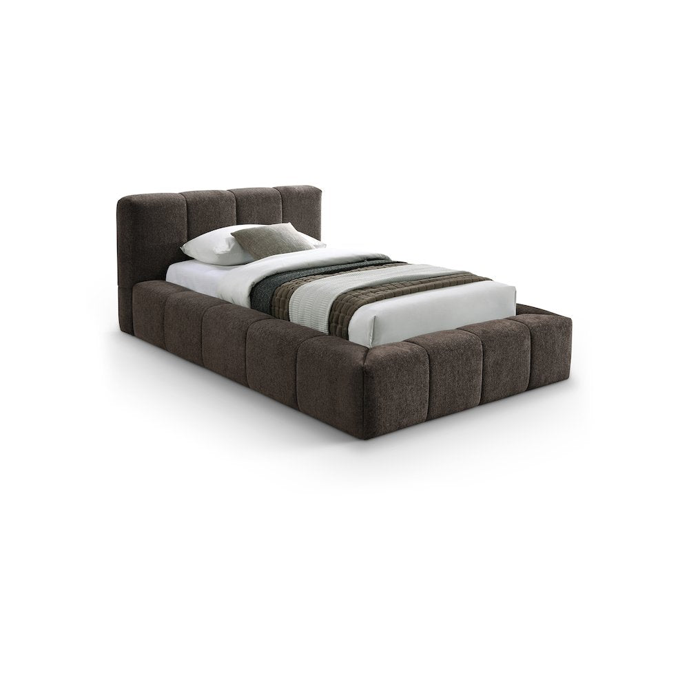 Carlin Brown Chenille Fabric Twin Bed