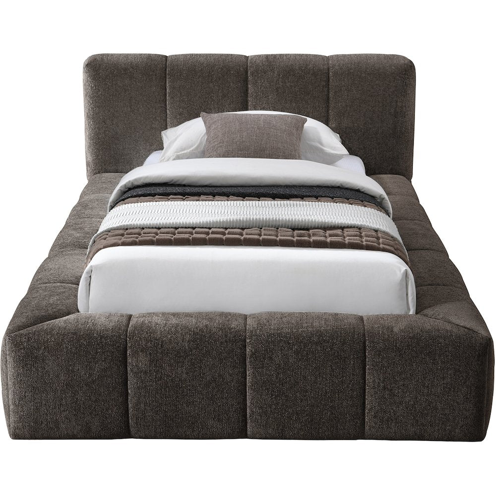 Carlin Brown Chenille Fabric Twin Bed