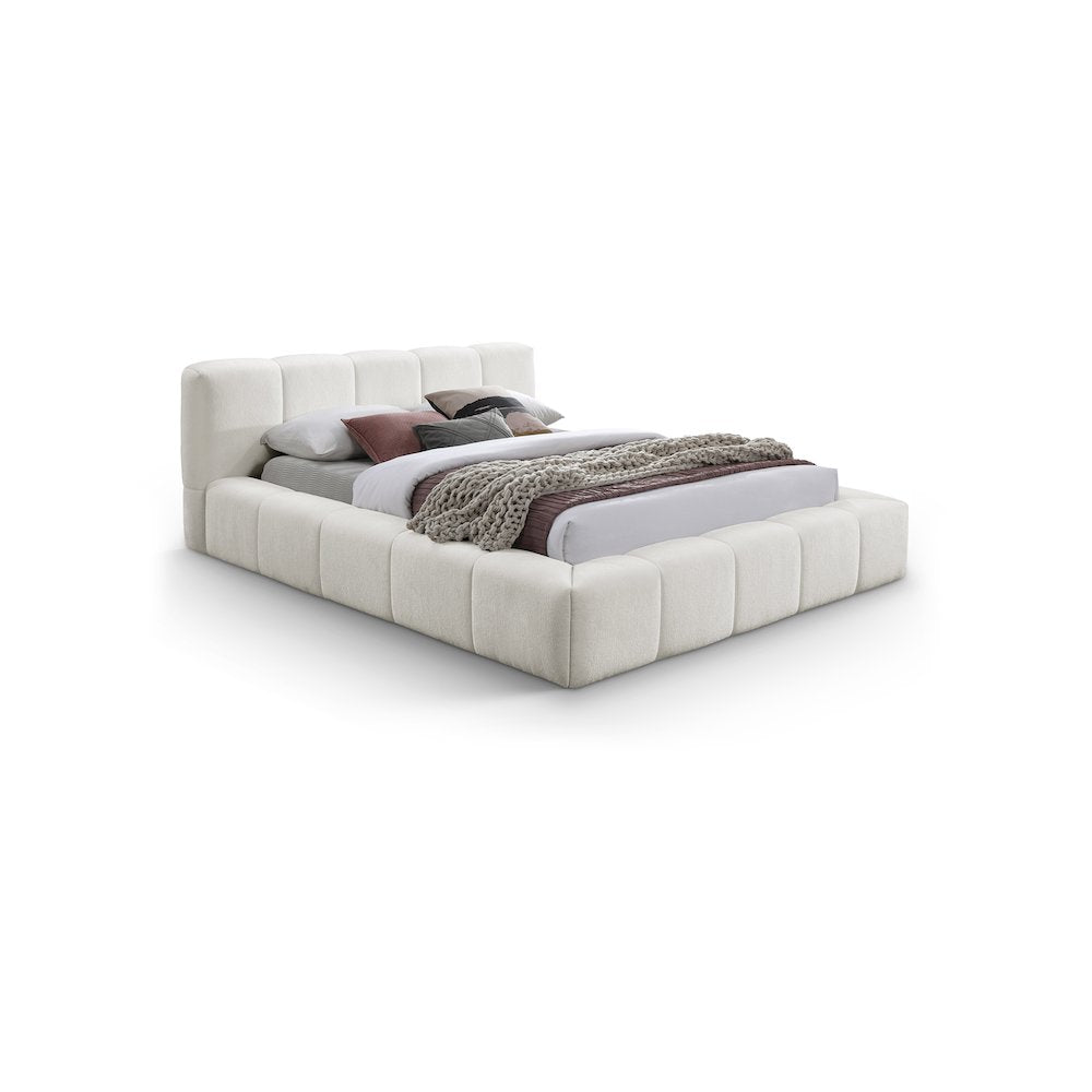 Carlin Cream Chenille Fabric King Bed
