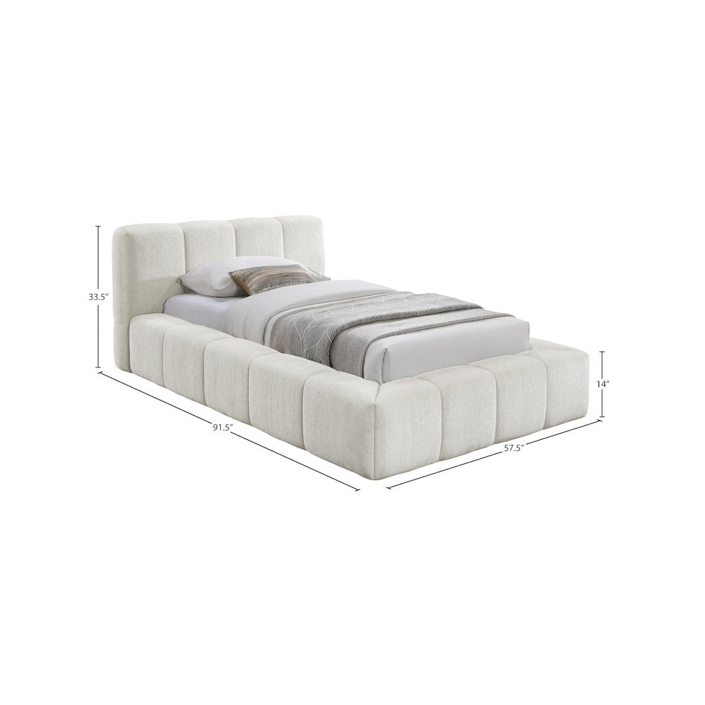 Carlin Cream Chenille Fabric Twin Bed