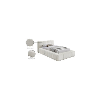 Carlin Cream Chenille Fabric Twin Bed