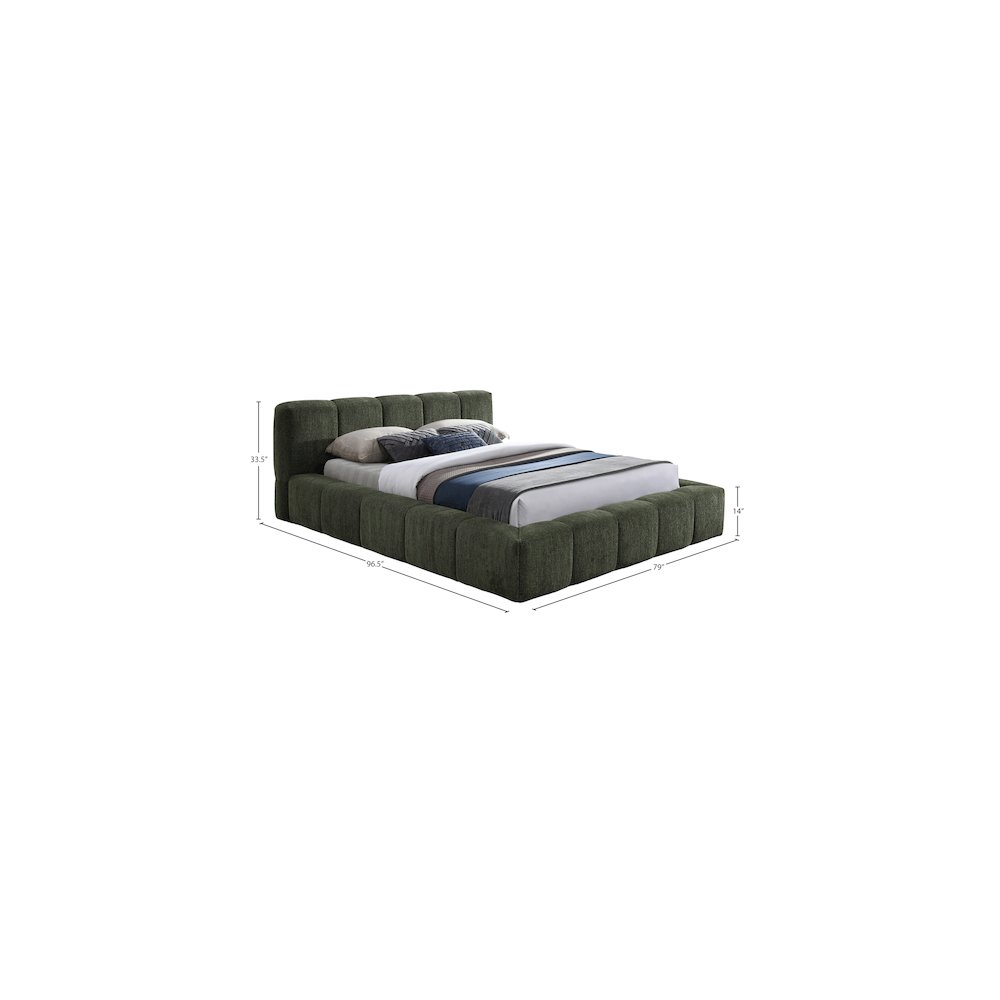 Carlin Olive Chenille Fabric Queen Bed