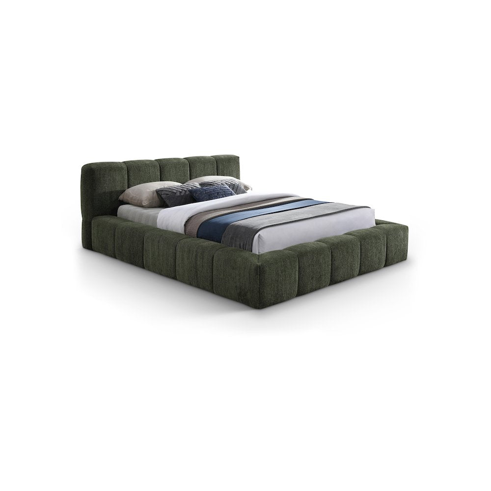 Carlin Olive Chenille Fabric Queen Bed
