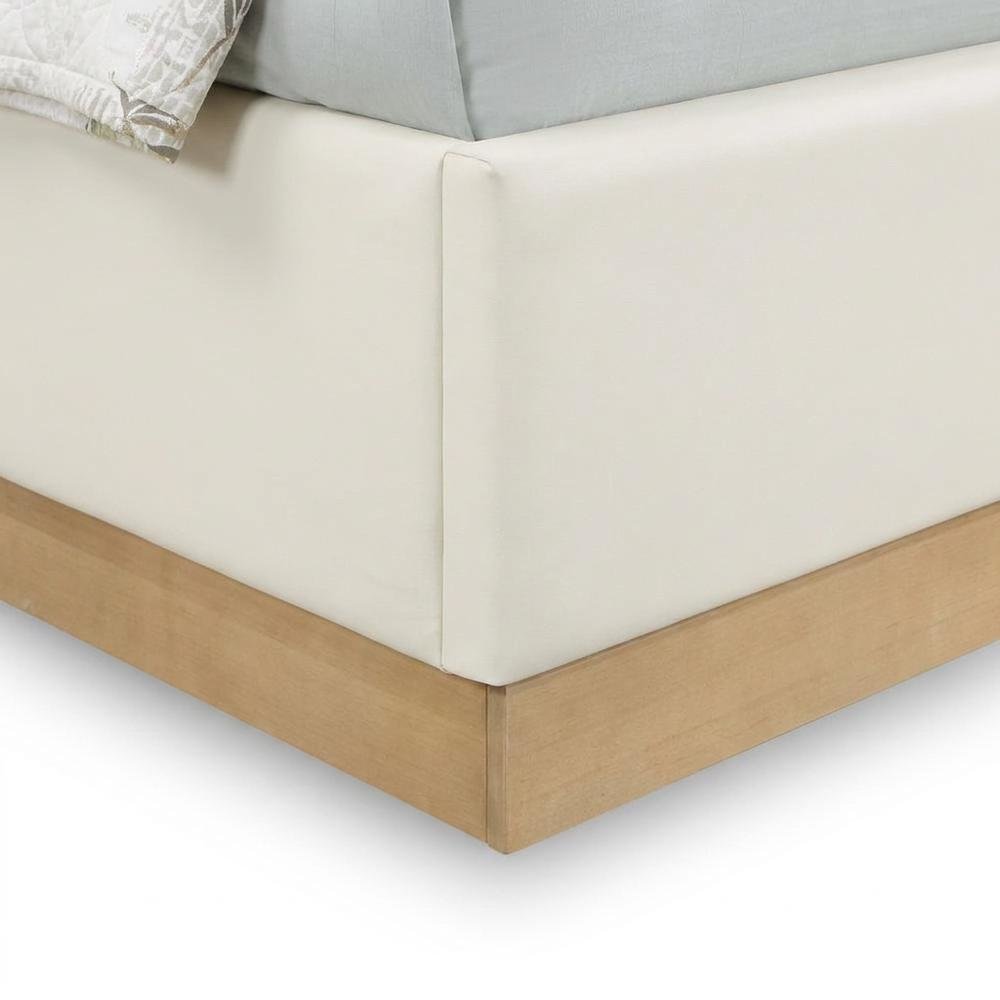 Vegan Leather King Platform Bed Frame with Tufted Headboard, Cream Vegan Leather